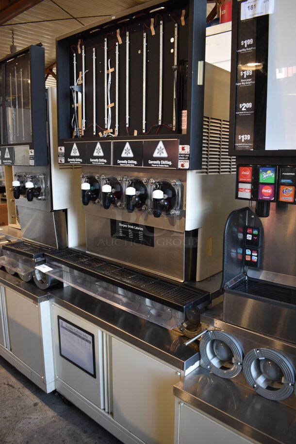 FBD Model FBD564 RC Stainless Steel Commercial Countertop 4 Flavor Slushie Machine on Stainless Steel Soda Station w/ 5 Cup Dispensers and 2 Doors. 208-230 Volts, 1 Phase. 36x42x79 - Image 4 of 8