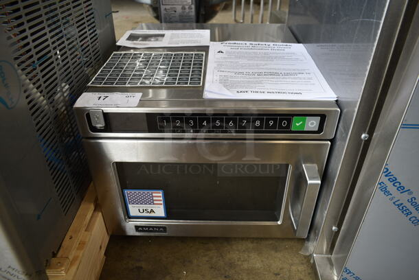 BRAND NEW SCRATCH AND DENT! 2023 Amana HDC182 Stainless Steel Commercial Countertop Microwave Oven. 208/240 Volts, 1 Phase.  - Image 1 of 7