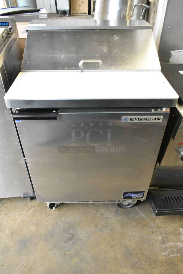 Beverage Air SPE27 Stainless Steel Commercial Sandwich Salad Prep Table Bain Marie Mega Top on Commercial Casters. 115 Volts, 1 Phase. Tested and Powers On But Does Not Get Cold - Image 1 of 6