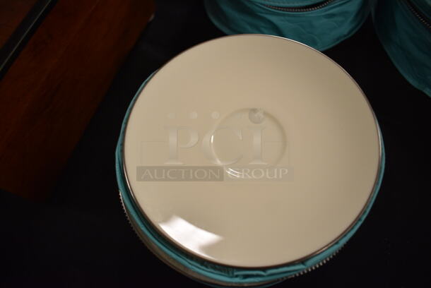 ALL ONE MONEY! Lot of Lenox Dinnerware Including Serving Plate, Cups, Dinner Plates, Salad Plates, Bread and Butter Plates, and Saucers With Protective Covers  - Image 8 of 12
