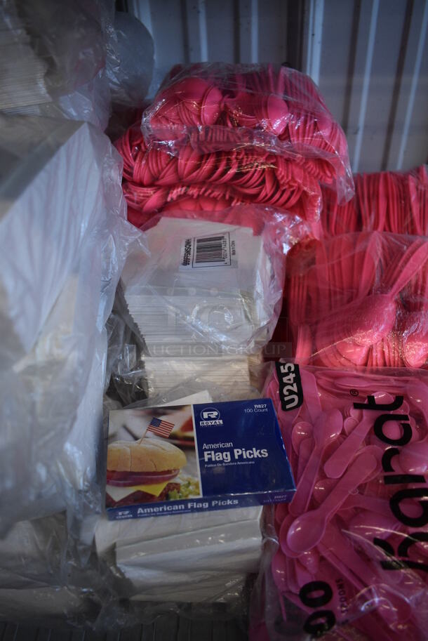 ALL ONE MONEY! Lot of BRAND NEW Paper Products; Karat Pink Tasting Spoons, Karat Pink Teaspoons, Flag Picks and Paper Fry Cups - Image 4 of 6