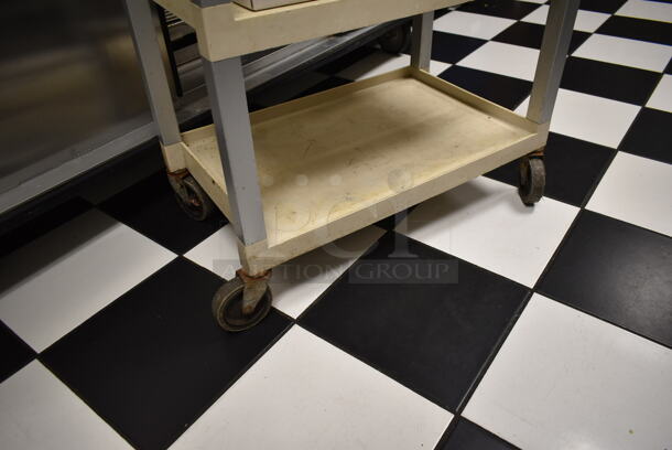 Tan Poly 3 Tier Cart w/ Push Handles and Contents on Commercial Casters. (kitchen #2) - Image 6 of 6