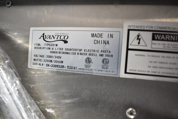BRAND NEW SCRATCH AND DENT! 2023 Avantco PC201 Stainless Steel 2.1 Gallon / 8 Liter Electric Countertop Pasta Cooker / Rethermalizer. 208/240 Volts, 1 Phase.  - Image 8 of 8