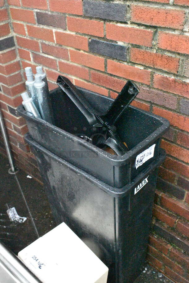 2 BRAND NEW SCRATCH AND DENT! Lavex 475WH23BK Black Poly Slim Jim Trash Cans w/ Contents. 2 Times Your Bid!  - Image 3 of 7