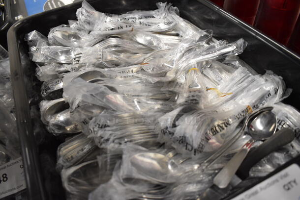 ALL ONE MONEY! Lot of Black Poly Bus Bin of Various BRAND NEW Silverware - Image 3 of 3