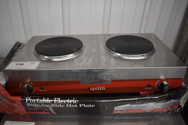 LIKE NEW! Avantco 177EB202SBSA Stainless Steel Countertop Double Burner Solid Top Portable Electric Hot Plate Range. Unit Has Only Been Used a Few Times! 120 Volts, 1 Phase. Tested and Working!