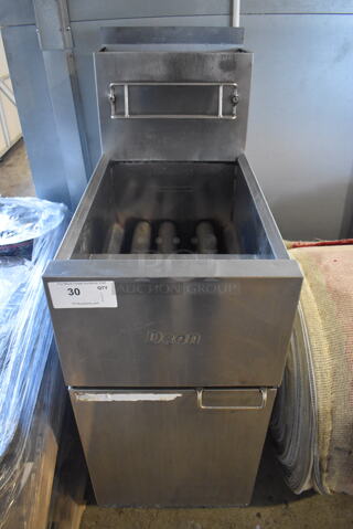 2012 Dean SR24GN Stainless Steel Commercial Floor Style Natural Gas Powered Deep Fat Fryer. 105,000 BTU. 15.5x30x48