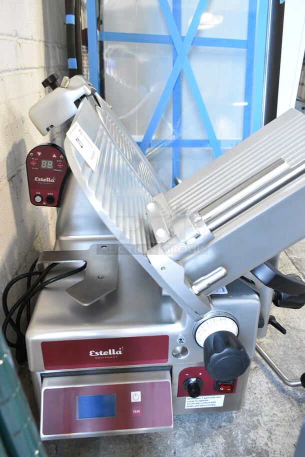 BRAND NEW SCRATCH AND DENT! Estella 348SLAS13 Stainless Steel Commercial Countertop 13" Heavy-Duty Automatic Meat Slicer with Manual Use Option and Scale. 115 Volts, 1 Phase. Tested and Working! - Image 8 of 10