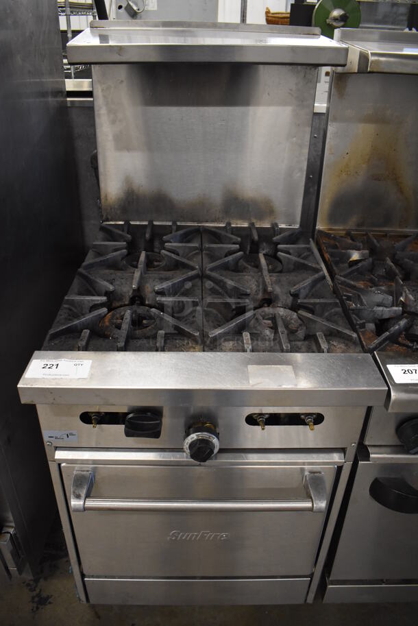 Garland SunFire X24-4L Stainless Steel Commercial Natural Gas Powered 4 Burner Range w/ Oven, Over Shelf and Back Splash. 23.5x35x57 - Image 1 of 8