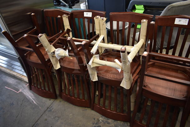 6 BRAND NEW SCRATCH AND DENT! Wooden Dining Height Chairs w/ Vertical Back Rest Bars. 6 Times Your Bid! - Image 2 of 5