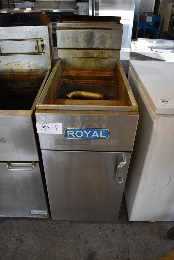 Royal Model B Stainless Steel Commercial Natural Gas Powered Deep Fat Fryer. 15.5x33x47