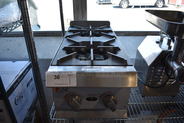 BRAND NEW! CPG Stainless Steel Commercial Countertop Natural Gas Powered 2 Burner Range. 12x27x15