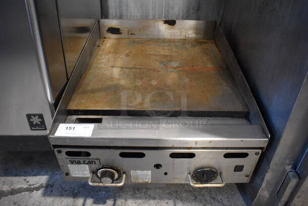 Vulcan Stainless Steel Commercial Countertop Natural Gas Powered Flat Top Griddle w/ Thermostatic Controls. 24x32x16