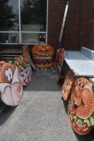 ALL ONE MONEY! 8 Various Food Display Signs With Funny Faces Including Burger, Coffee AND Fries 