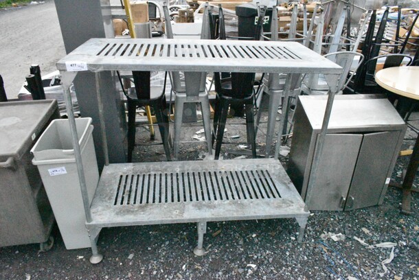 Metal 2 Tier Shelving Unit. BUYER MUST DISMANTLE. PCI CANNOT DISMANTLE FOR SHIPPING. PLEASE CONSIDER FREIGHT CHARGES. - Image 1 of 4