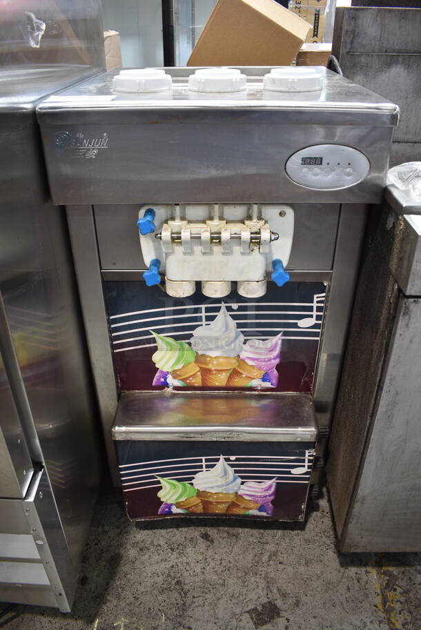 2013 Stainless Steel Commercial 2 Flavor w/ Twist Soft Serve Ice Cream Machine on Commercial Casters. 220 Volts.  - Image 1 of 8