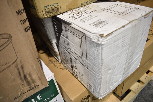 PALLET LOT of 35 BRAND NEW Boxes Including 127RD12BULK Choice 12 oz. Customizable Microwavable Translucent Round Deli Container - 500/Case, 2 Box 394365L Noble Products Powder-Free Disposable Clear Vinyl Gloves for Foodservice - Large - 1000/Case, 2 Box 612FFL1230 Choice Foil Steam Table Pan Lid - Full Size - 50/Case, 500CC20 Choice Clear PET Customizable Plastic Cold Cup - 20 oz. - 600/Case, 2 Box 129MCS24B Choice 24 oz. Black Rectangular Microwavable Heavy Weight Container with Lid 8" x 5 1/4" x 2" - 150/Case, 347SP10WH Visions Florence 10" Square White Plastic Plate - 120/Case, 394EN502M Noble Products Powder-Free Disposable Blue Exam Grade Nitrile 4 Mil Thick Textured Gloves - Medium - 1000/Case, 795PTOKFT2 Choice Kraft Microwavable Folded Paper #2 Take-Out Container 7 3/4" x 5 1/2" x 1 7/8" - 200/Case, 3 Box American Metalcraft BEV1220 Full Size Copper Rectangular Hammered Beverage Tub - 20 1/2" x 12 1/2" x 8", 500L1020W White Hot Paper Cup Travel Lid for 10-24 oz. Standard Cups and 8 oz. Squat Cups, 614501 La Rochere Long Drink Boudoir, 614401 La Rochere Glasses. 35 Times Your Bid! - Image 8 of 12