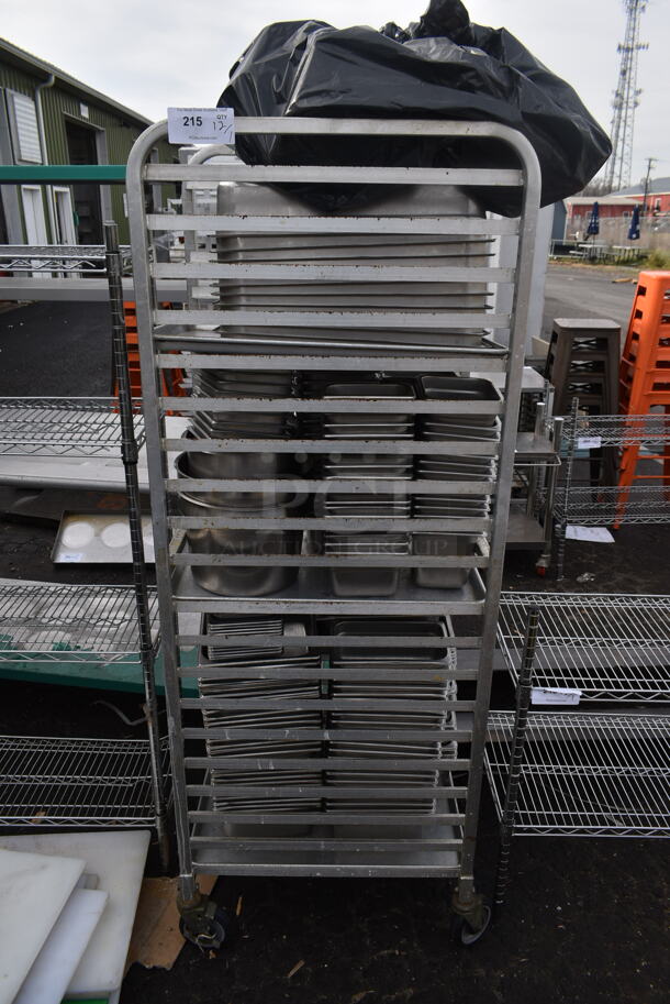 Metal Commercial Pan Transport Rack w/ Various Stainless Steel Drop In Bins on Commercial Casters. - Image 1 of 2