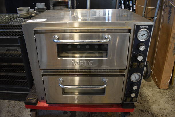 Waring WPO750 Stainless Steel Commercial Countertop Electric Powered Double Deck Oven. 240 Volts. 27x25x22