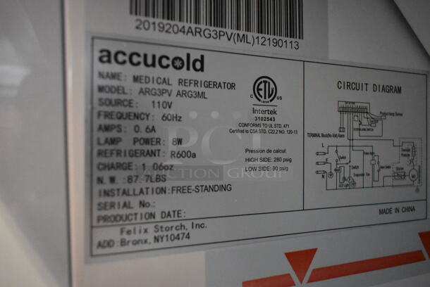 Accucold ARG3PV Metal Commercial Single Door Reach In Cooler Merchandiser. 115 Volts, 1 Phase. Tested and Working! - Image 4 of 4