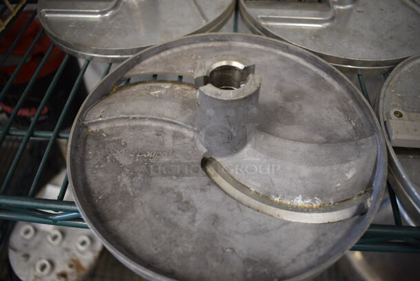 7 Various Robot Coupe Metal Food Processor Blades w/ Rack. Includes WA 5/32" GA 4, E/S 3-1/8", BR 1/8" BR 3x3, BR 5/32" BR 4x4, BR 5/64" BR 2x2. Goes GREAT w/ Lots 33 and 56! 7.5x7.5x3. 7 Times Your Bid! - Image 6 of 12