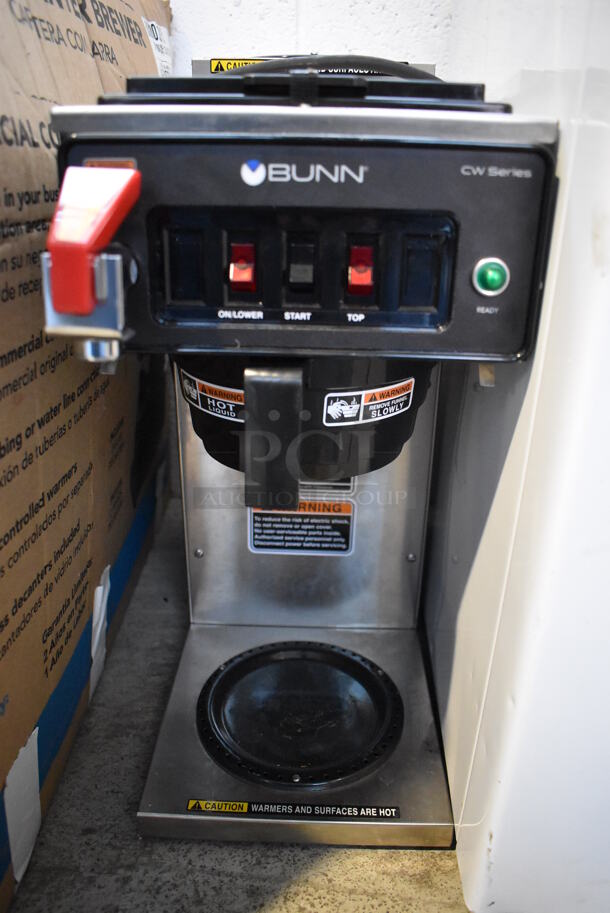 BRAND NEW SCRATCH AND DENT! 2022 Bunn CWTF15 Stainless Steel Commercial Countertop 2 Burner Coffee Machine w/ Hot Water Dispenser and Poly Brew Basket. 120 Volts, 1 Phase. 8x20x20 - Image 3 of 5
