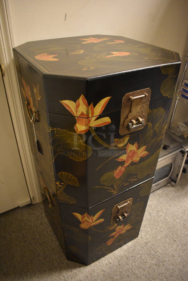 2 Japanese Style Decorative Trunks with Flower Mural. 2 Times Your Bid! - Image 3 of 4