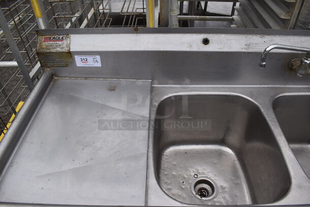 Eagle Stainless Steel Commercial 3 Bay Sink w/ Dual Drain Boards, Faucet and Handles. 90x26x44. Bays 16z19z13. Drain Boards 17x23x1 - Image 3 of 6