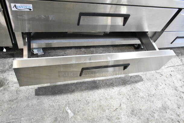 BRAND NEW SCRATCH AND DENT! 2024 Avantco 178CBE84HC Stainless Steel Commercial 4 Drawer Chef Base on Commercial Casters. 115 Volts, 1 Phase. Tested and Working! - Image 5 of 9