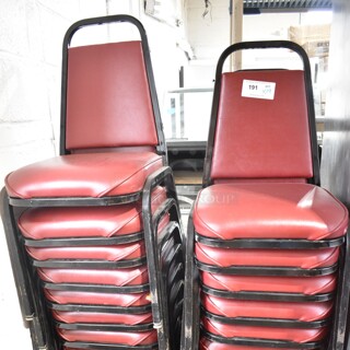 19 Black Metal Dining Height Stackable Banquet Chairs w/ Red Cushions. 19 Times Your Bid!