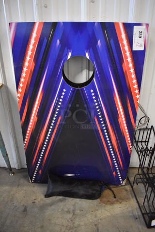 ALL ONE MONEY! Lot of 2 Cornhole Boards and Bag of Hacky Sacks. 36x24x4