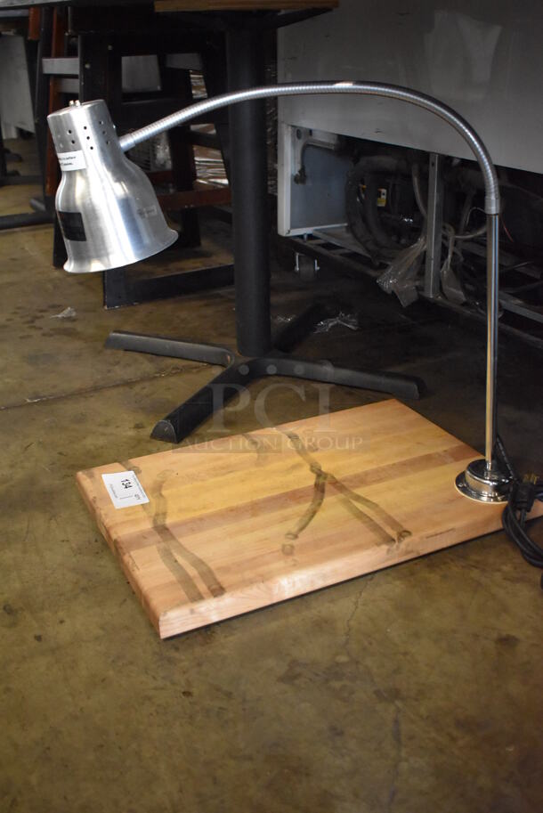 NHL8195B Metal Commercial Warming Lamp on Butcher Block Cutting Board. 16x24x22. Tested and Working! - Image 2 of 6