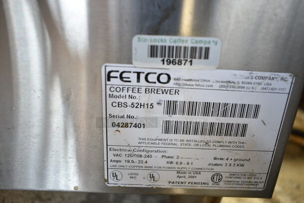 Fetco CBS-52H15 Stainless Steel Commercial Countertop Double Coffee Machine w/ Hot Water Dispenser and 2 Metal Brew Baskets. 120/208-240 Volts, 1 Phase.  - Image 7 of 7