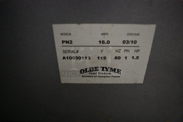2010 Olde Tyme Model PN2 Stainless Steel Commercial Countertop Nut Grinder. 115 Volts, 1 Phase. 11x21x21. Tested and Working!
 - Image 5 of 5