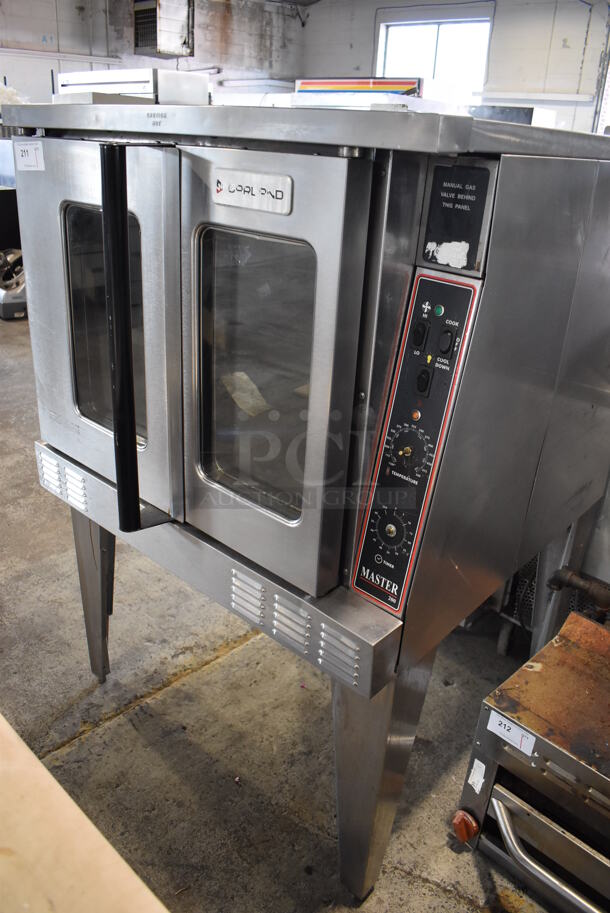 LATE MODEL! Garland Master 200 Stainless Steel Commercial Natural Gas Powered Full Size Convection Oven w/ View Through Doors, Gas Hose and Thermostatic Controls on Metal Legs. 38x44x59.5 - Image 2 of 8