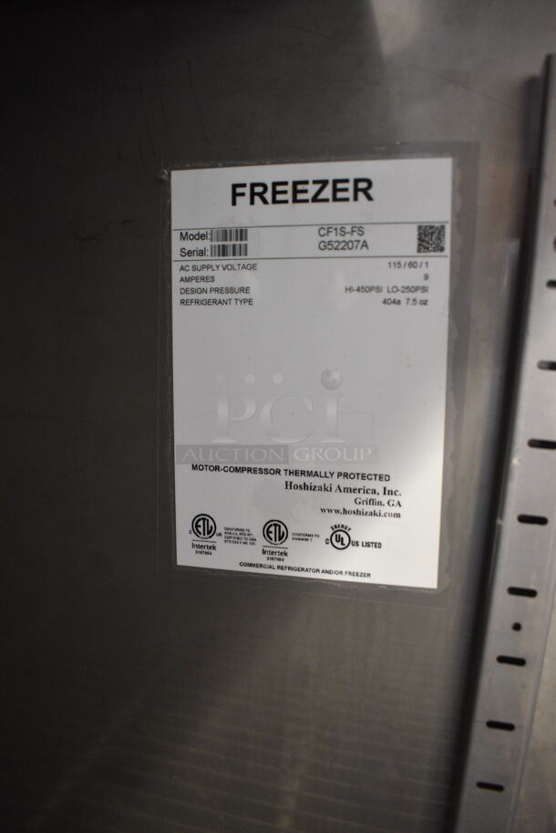 2017 Hoshizaki CF1S-FS Stainless Steel Commercial Single Door Reach In Freezer w/ Poly Coated Racks on Commercial Casters. 115 Volts, 1 Phase. Tested and Working! - Image 4 of 4