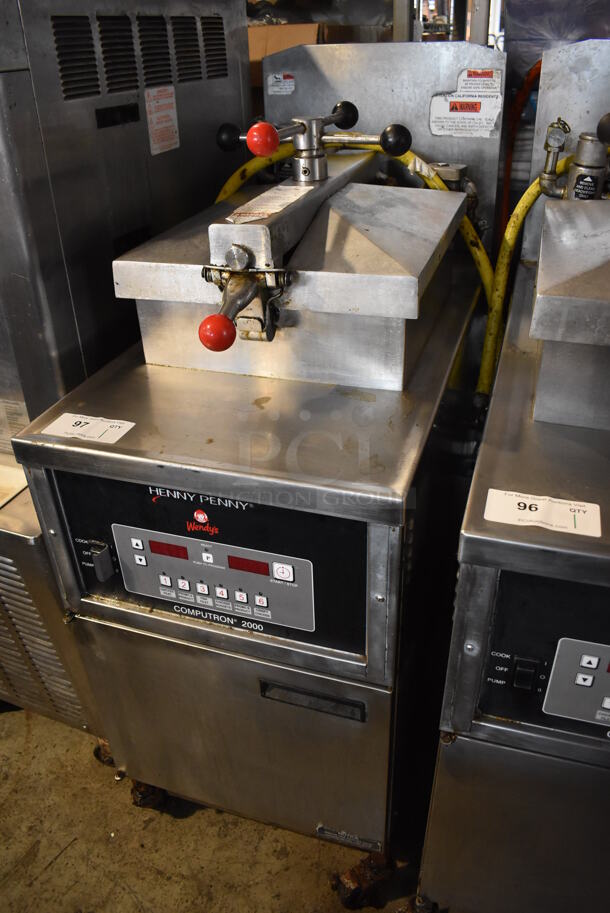 2016 Henny Penny 600C Stainless Steel Commercial Floor Style Natural Gas Powered Pressure Fryer on Commercial Casters. 80,000 BTU. 18x39x48 - Image 3 of 10