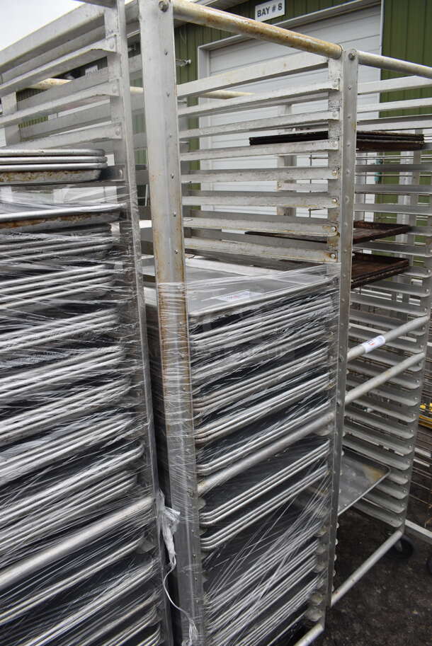 Metal Commercial Pan Transport Rack  w/ 36 Full Size Metal Baking Pans on Commercial Casters. 21x27x70 - Image 3 of 3