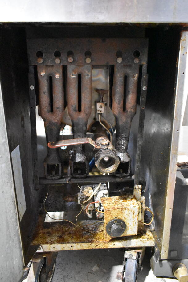 American Range Stainless Steel Commercial Natural Gas Powered Floor Style Deep Fat Fryer on Commercial Casters.  - Image 5 of 6