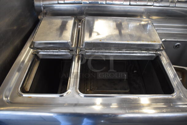 ANTIQUE! Fischman Stainless Steel Commercial Prep Station w/ 2 Hinge Doors, 5 Pumps in Bar Topping Rail, 2 Sink Basins. Does Not Have Compressor. 57x32x56. Bays 10x14x10 - Image 8 of 9