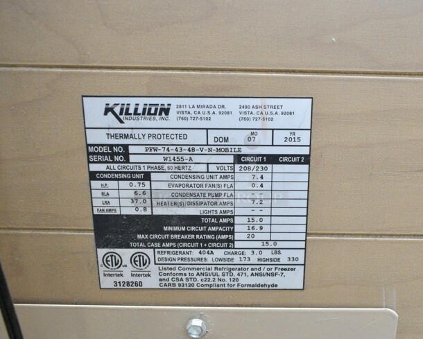 Killion PFW-74-43-48-V-N-MOBILE Metal Commercial Grab N Go Open Merchandiser on Commercial Casters. 208/230 Volts.  - Image 6 of 6
