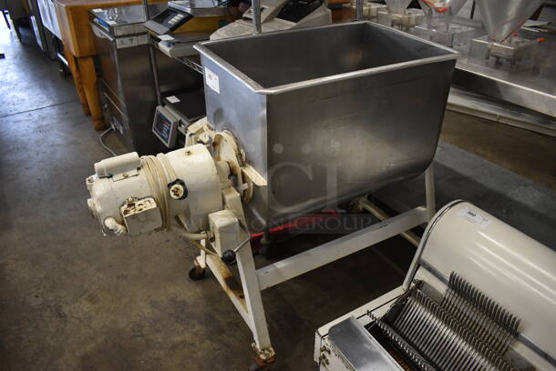 Stainless Steel Commercial Floor Style Meat Grinder Mixer on Commercial Casters. 115 Volts, 1 Phase. 18x38x33. Tested and Working!