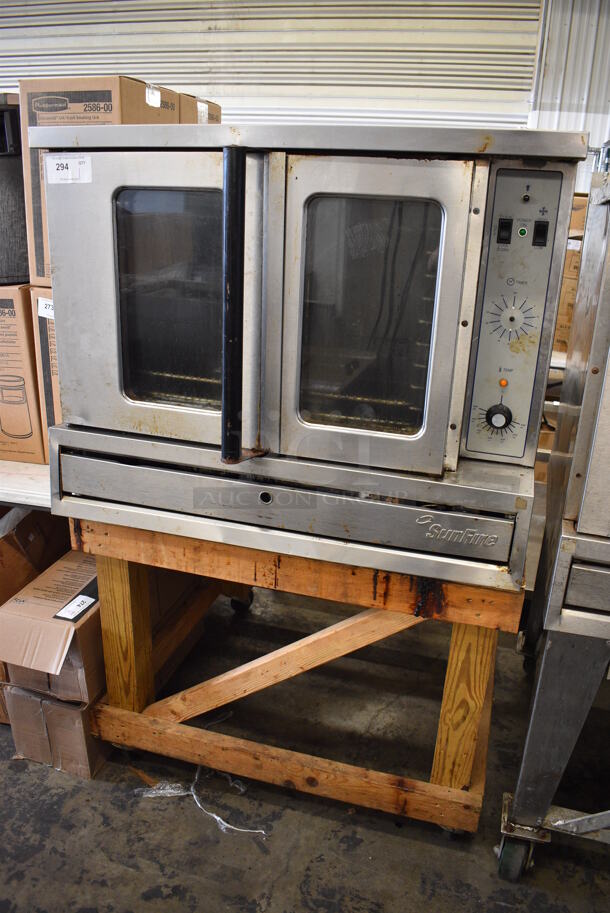 Garland SunFire Stainless Steel Commercial Natural Gas Powered Full Size Convection Oven w/ View Through Doors, Metal Oven Racks and Thermostatic Controls on Stand w/ Commercial Casters. 40x37x64 - Image 2 of 8