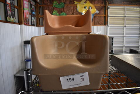 3 Tan Poly Booster Seats. 11x11x8. 3 Times Your Bid!