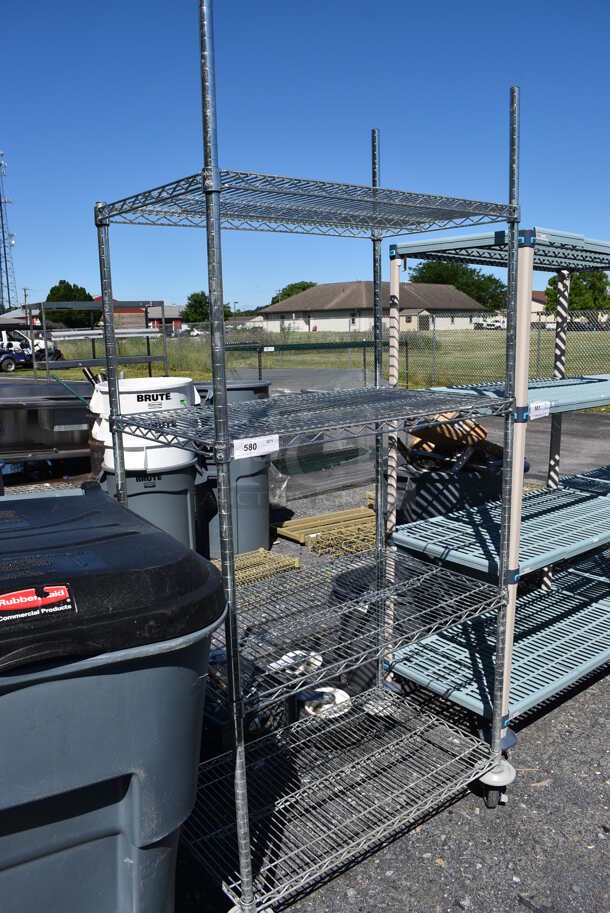 Chrome Finish 4 Tier Shelving Unit on Commercial Casters. BUYER MUST DISMANTLE. PCI CANNOT DISMANTLE FOR SHIPPING. PLEASE CONSIDER FREIGHT CHARGES. 36x21x80