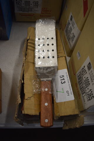7 BRAND NEW IN BOX! Stainless Steel Perforated Spatulas. 14.5". 7 Times Your Bid!