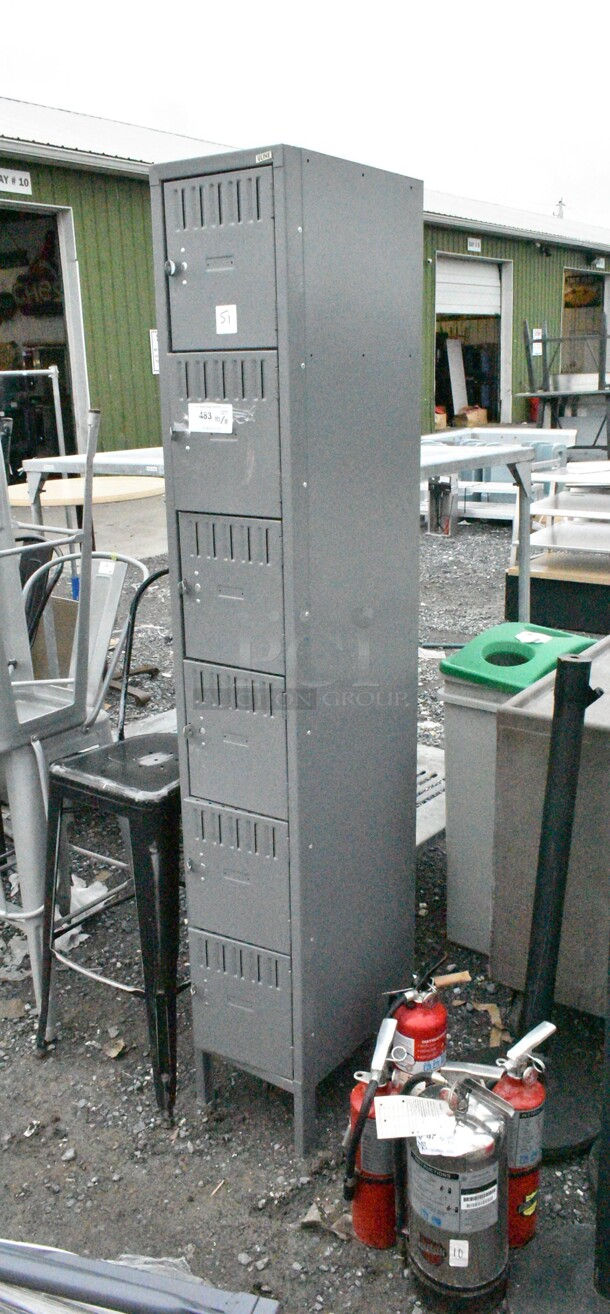 Gray Metal 6 Cubby Locker.  - Image 1 of 5