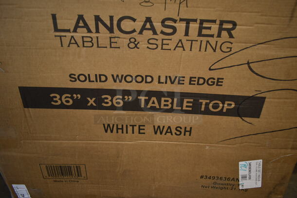 BRAND NEW SCRATCH AND DENT! Lancaster Table & Seating 3493636CLH30 Industrial 36" x 36" Solid Wood Live Edge Standard Height Table with Antique White Wash Finish - Image 3 of 5