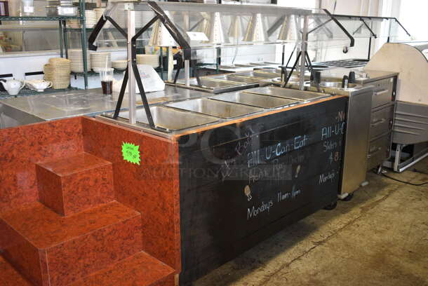 Stainless Steel Commercial 4 Well Steam Table w/ 4 Lamps and Sneeze Guard on Commercial Casters. 120 Volts, 1 Phase. 60x29x58. Cannot Test Due To Plug Style - Image 2 of 9