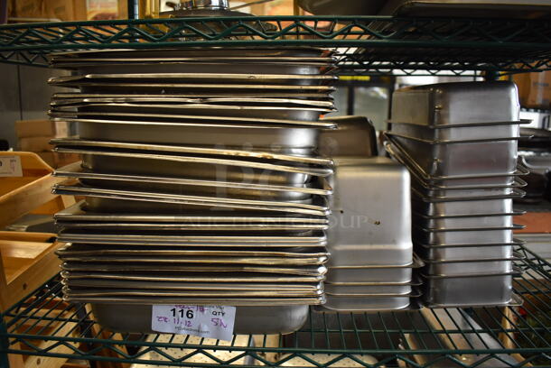ALL ONE MONEY! Tier Lot of 51 Various Stainless Steel Drop In Bins. Includes 1/1x2.5, 1/6x6